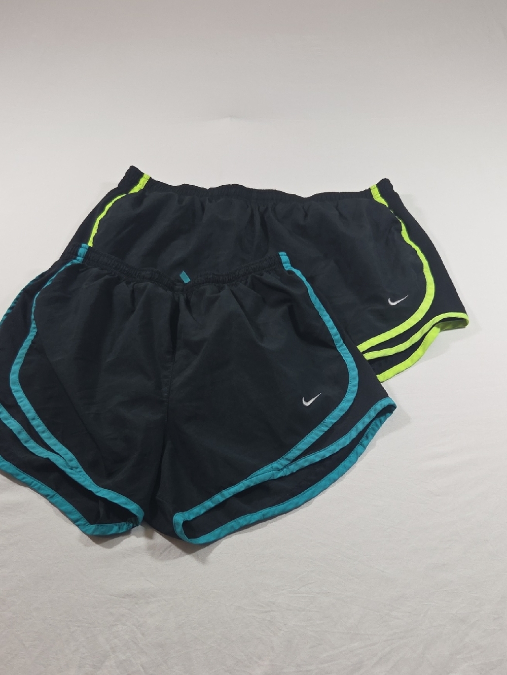 Bundle Nike Women's Black Athletic Shorts with Teal and Neon Yellow Trim